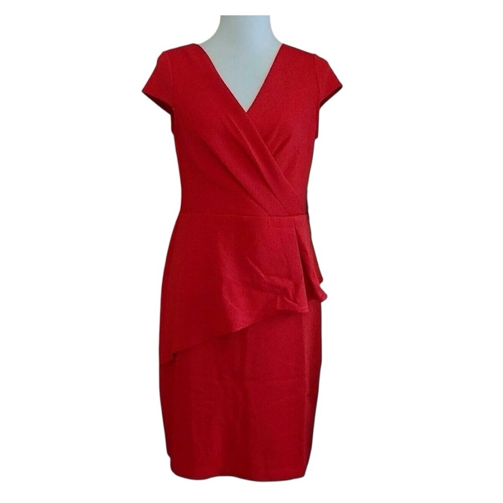 Red V-Neck Wrap-Style Stretch Knit Modcloth Dress by Marina Wedding Party Classy